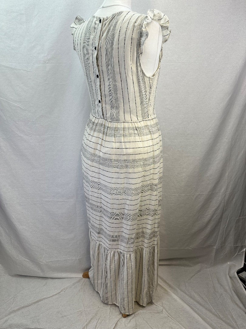 Hush Ivory Black Linen Mix Maxi Dress Size 14 Excellent Condition