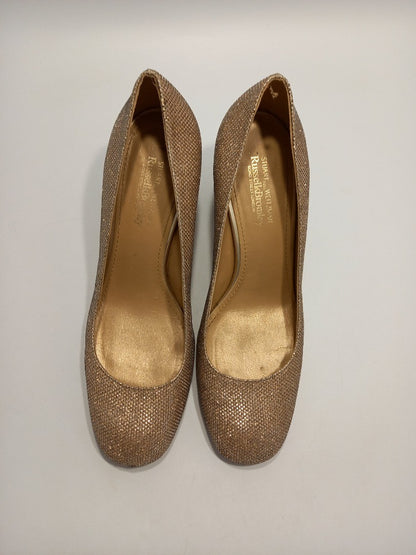 Russell & Bromley Stuart Weitzman, Women's 6.5 Gold Sparkly High Heels Shoes