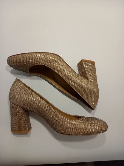 Russell & Bromley Stuart Weitzman, Women's 6.5 Gold Sparkly High Heels Shoes