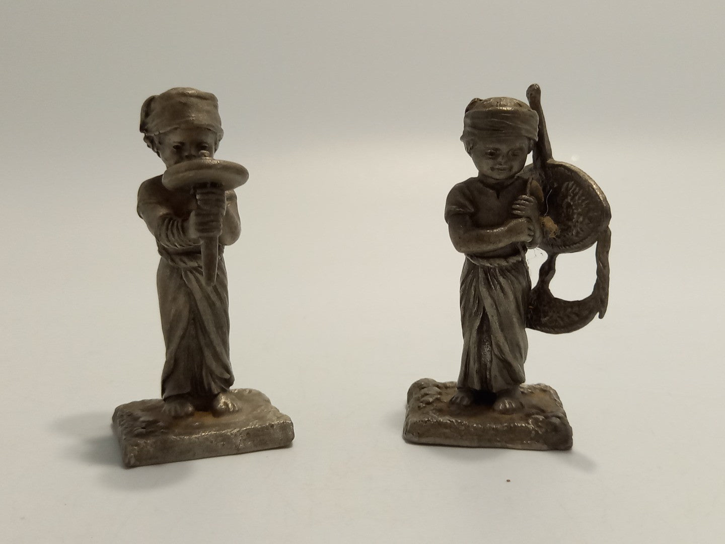 Selangor Pewter x2 Figurines 'Boy with Kite' and 'Boy with Top' - 6cm Ornaments