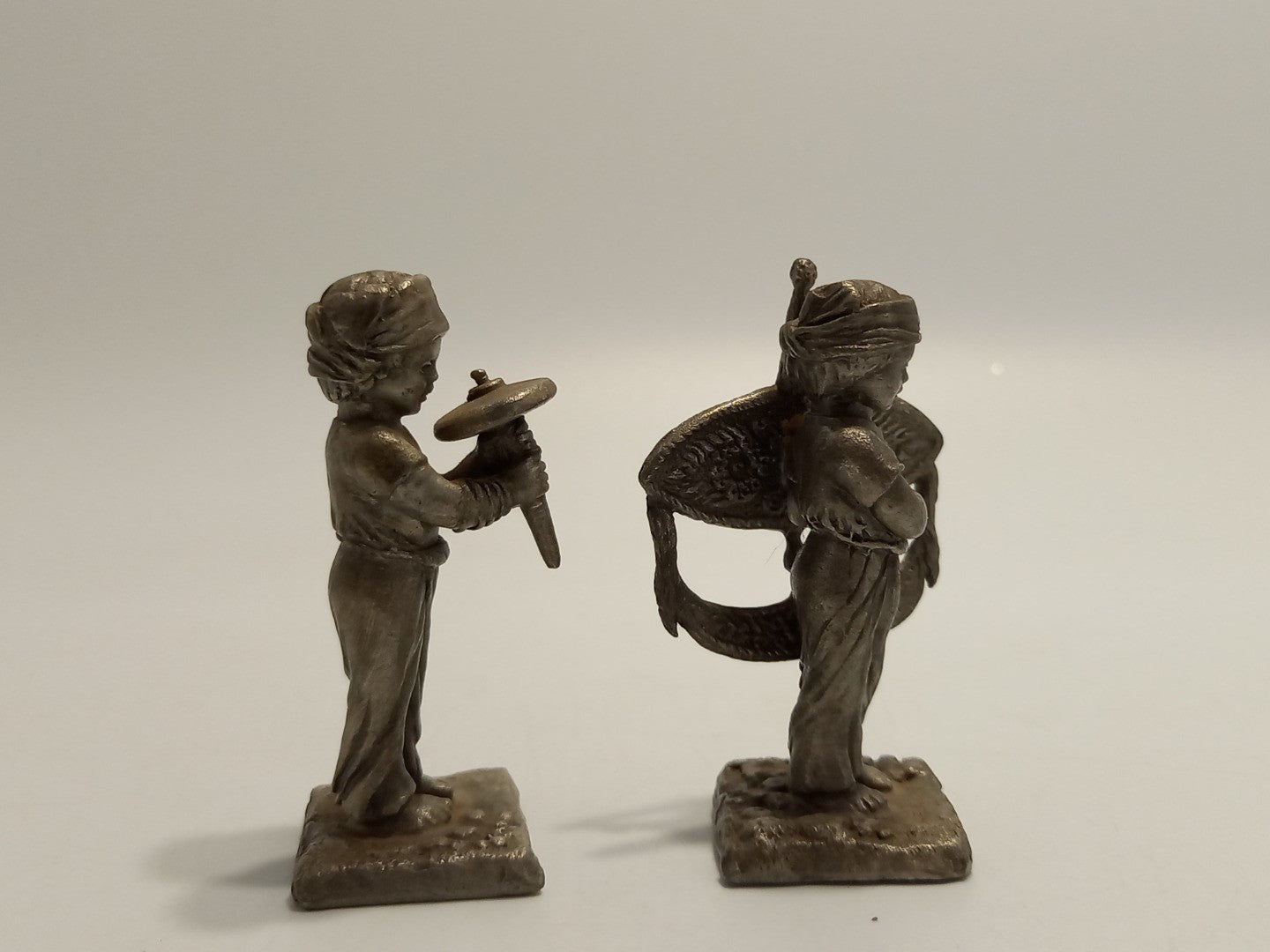 Selangor Pewter x2 Figurines 'Boy with Kite' and 'Boy with Top' - 6cm Ornaments