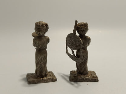 Selangor Pewter x2 Figurines 'Boy with Kite' and 'Boy with Top' - 6cm Ornaments