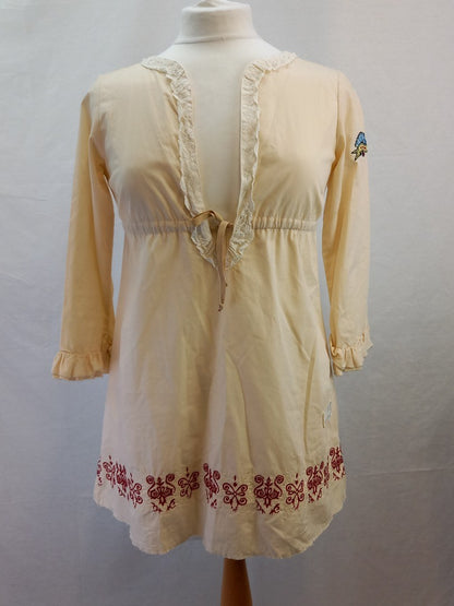 Odd Molly Cream Lace Detailed Embroidered Low Cut Tunic / Dress - Size 1