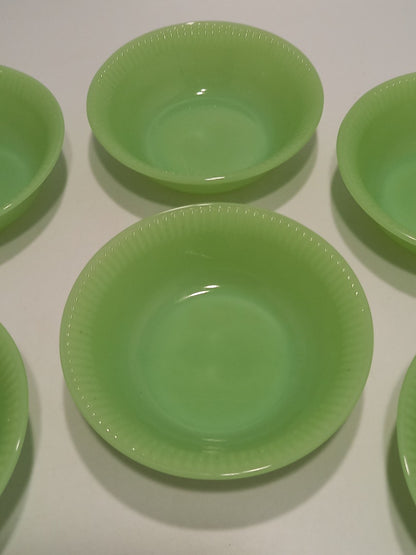 Set x6 Jadeite Green Glass Vintage 1950s/60s 5" Dessert Bowls