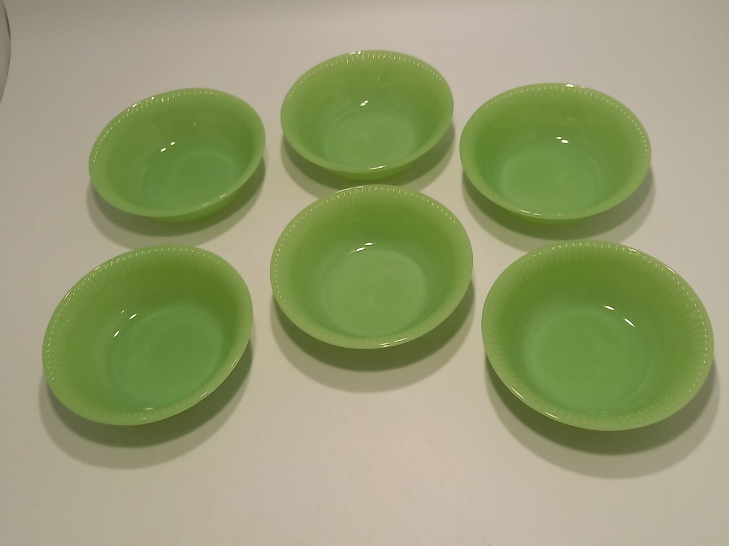 Set x6 Jadeite Green Glass Vintage 1950s/60s 5" Dessert Bowls