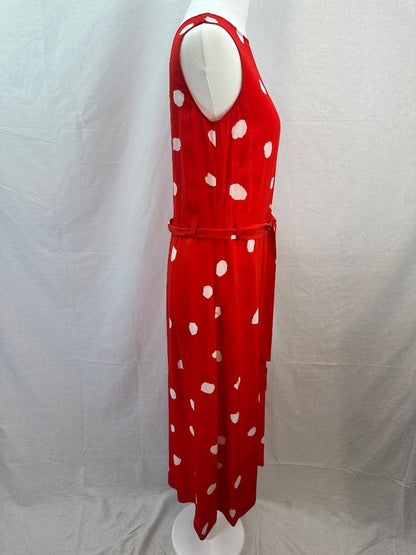 L.K. Bennett Red White Spotty Dress Silk Size 6 Excellent Condition