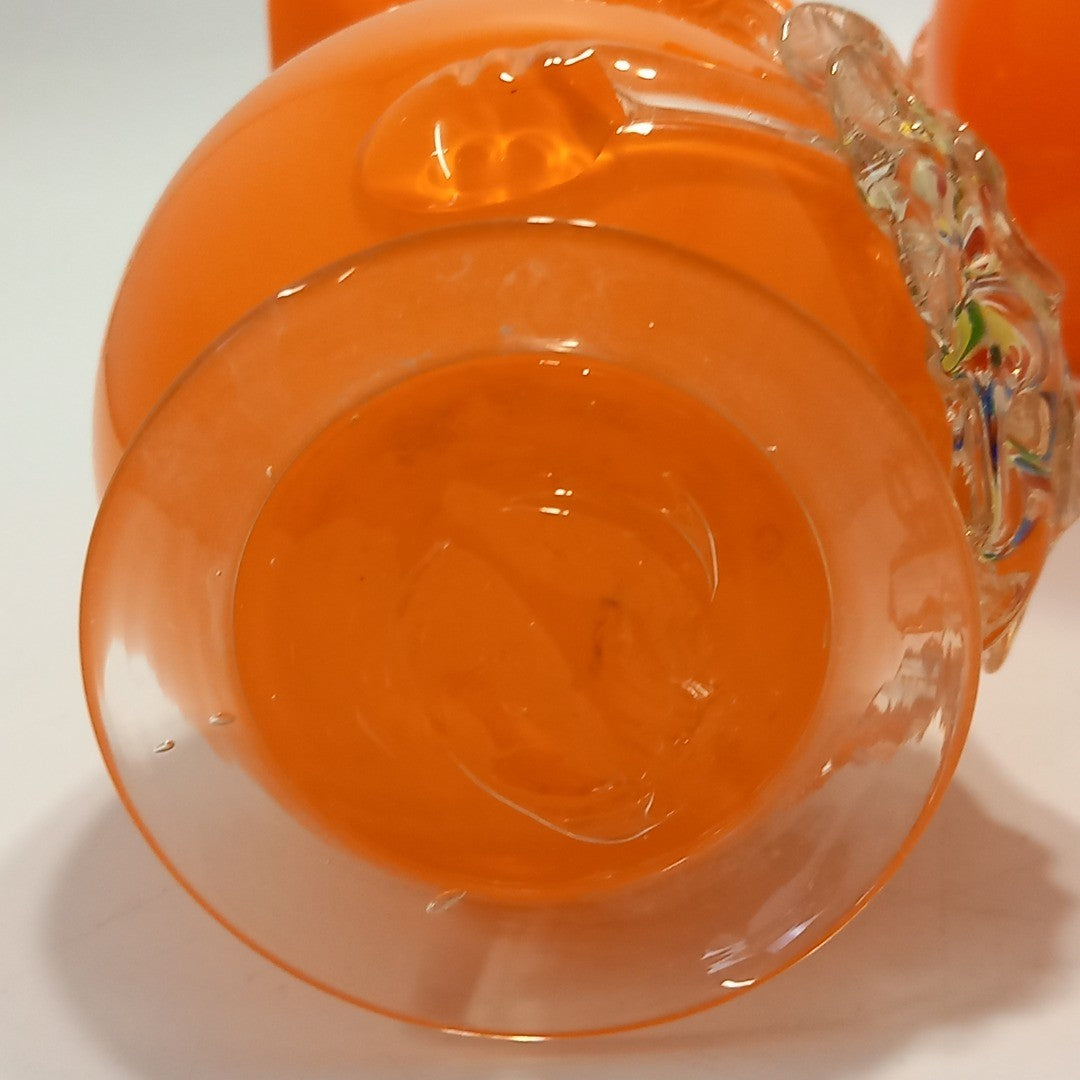 Rare Fluted Art Glass Vase Splatter Flower Orange Fanned Hand-Blown Glass - 9"