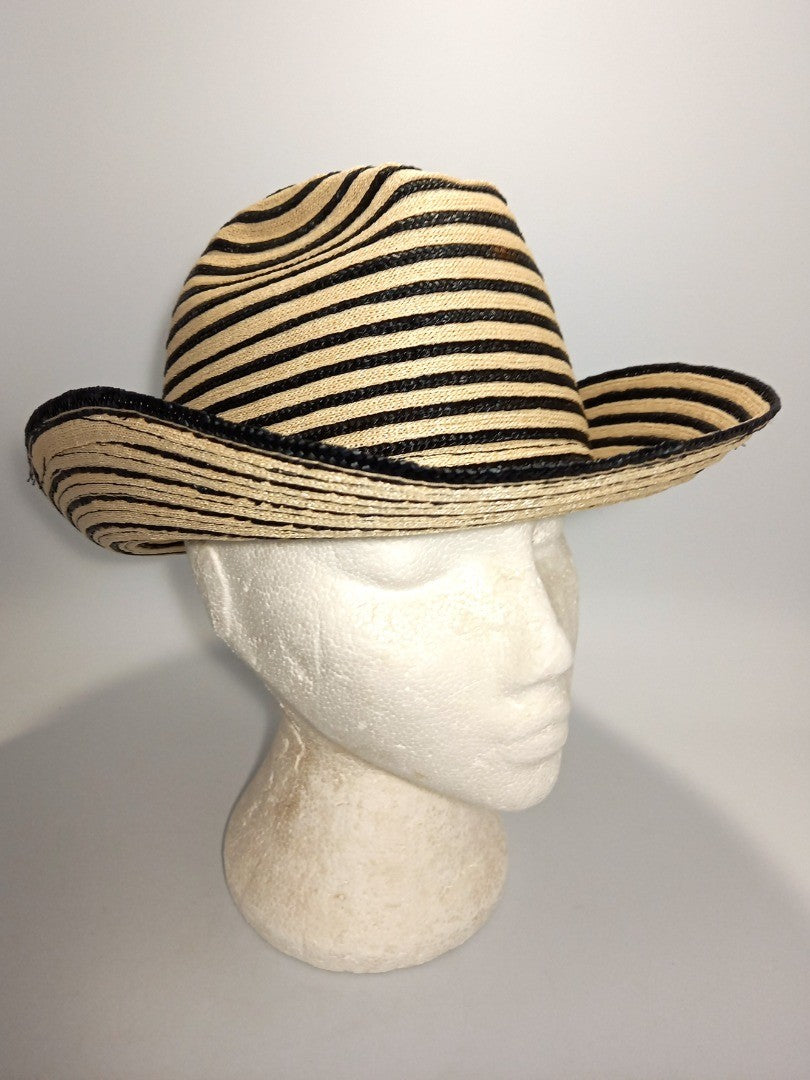 Whiteley Hat Straw Cowboy, Beige and Black Summer Striped