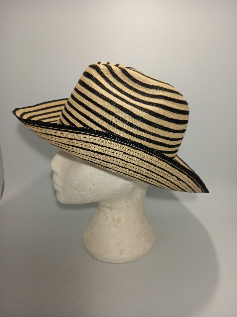 Whiteley Hat Straw Cowboy, Beige and Black Summer Striped