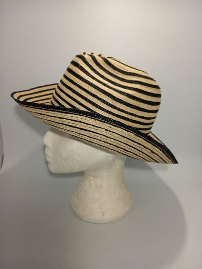 Whiteley Hat Straw Cowboy, Beige and Black Summer Striped