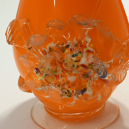 Rare Fluted Art Glass Vase Splatter Flower Orange Fanned Hand-Blown Glass - 9"