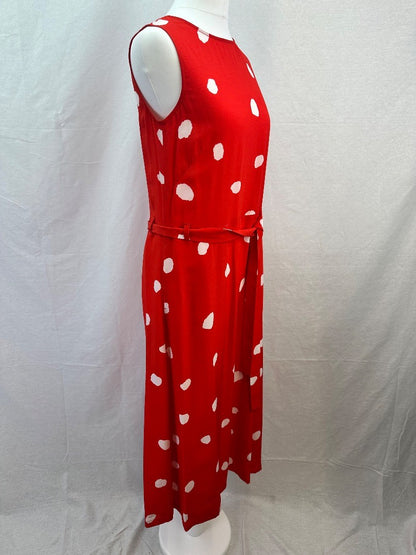 L.K. Bennett Red White Spotty Dress Silk Size 6 Excellent Condition