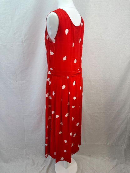 L.K. Bennett Red White Spotty Dress Silk Size 6 Excellent Condition