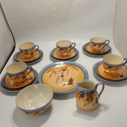 Lusterware Japanese Tea & Cake Set  for 5 + Cake Plate, Milk & Sugar Bowl