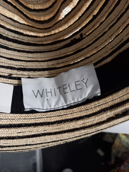 Whiteley Hat Straw Cowboy, Beige and Black Summer Striped