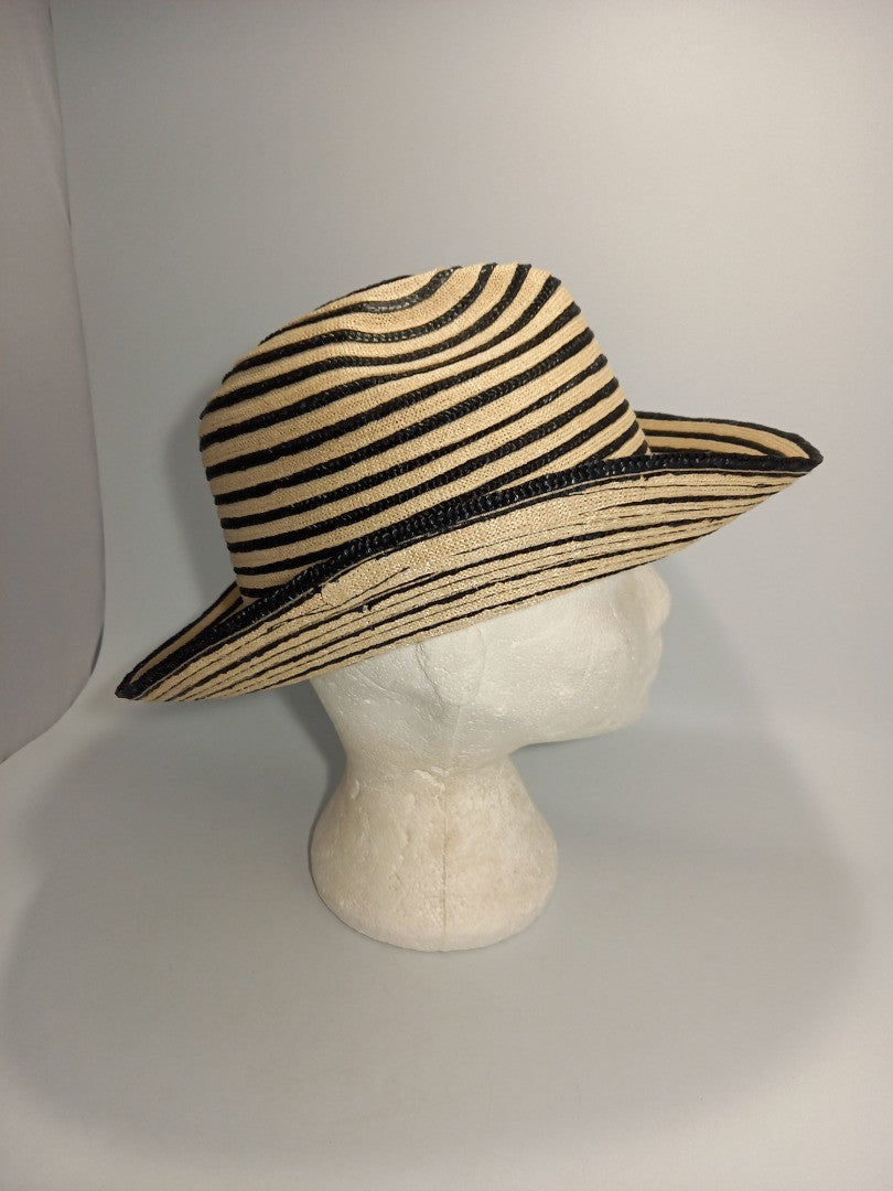 Whiteley Hat Straw Cowboy, Beige and Black Summer Striped