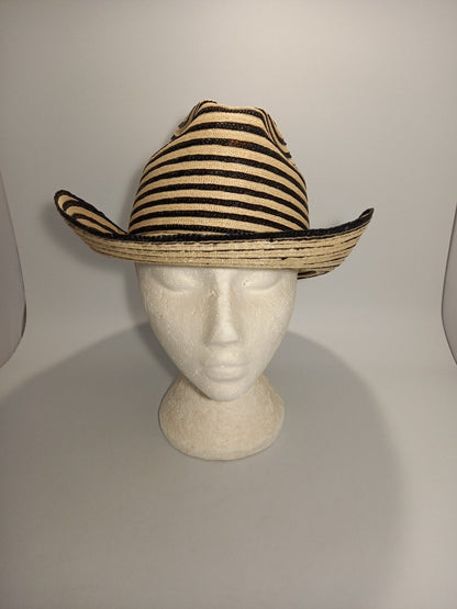 Whiteley Hat Straw Cowboy, Beige and Black Summer Striped