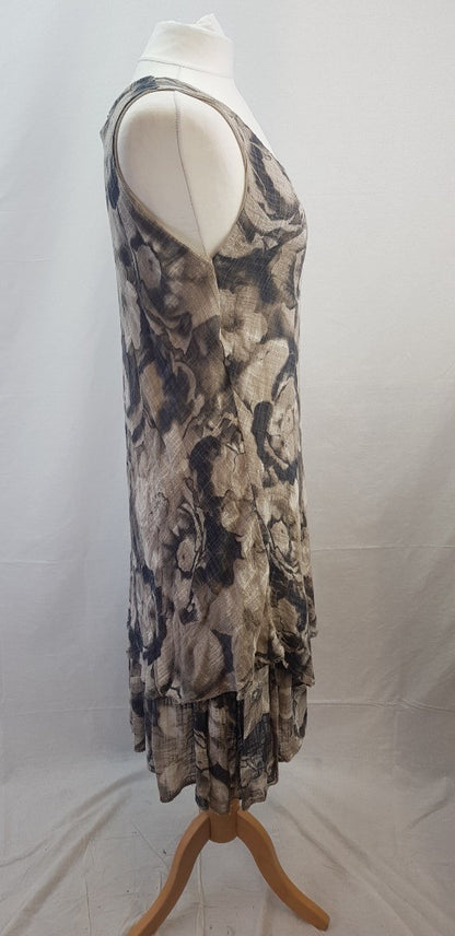 Lottie & Moll Taupe & Grey Knee Length Dress Size M VGC