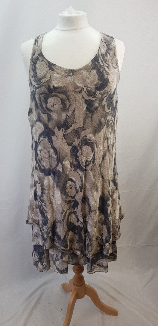 Lottie & Moll Taupe & Grey Knee Length Dress Size M VGC