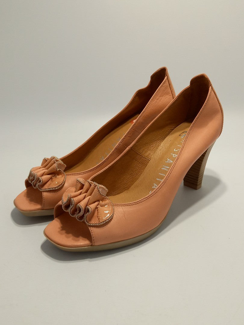 Hispanitas Salmon Pink Leather Heeled Peep Toe New Shoes - Size UK 6 / EU 39