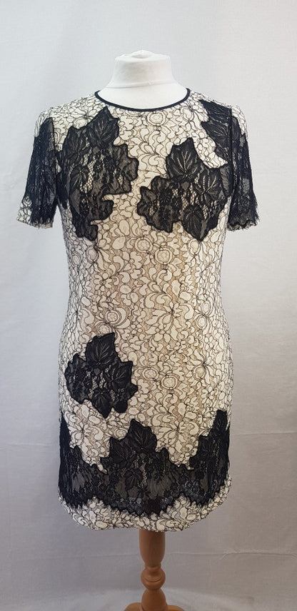 Karen Millen Black & Ivory Lace Tunic Dress Size 12 VGC