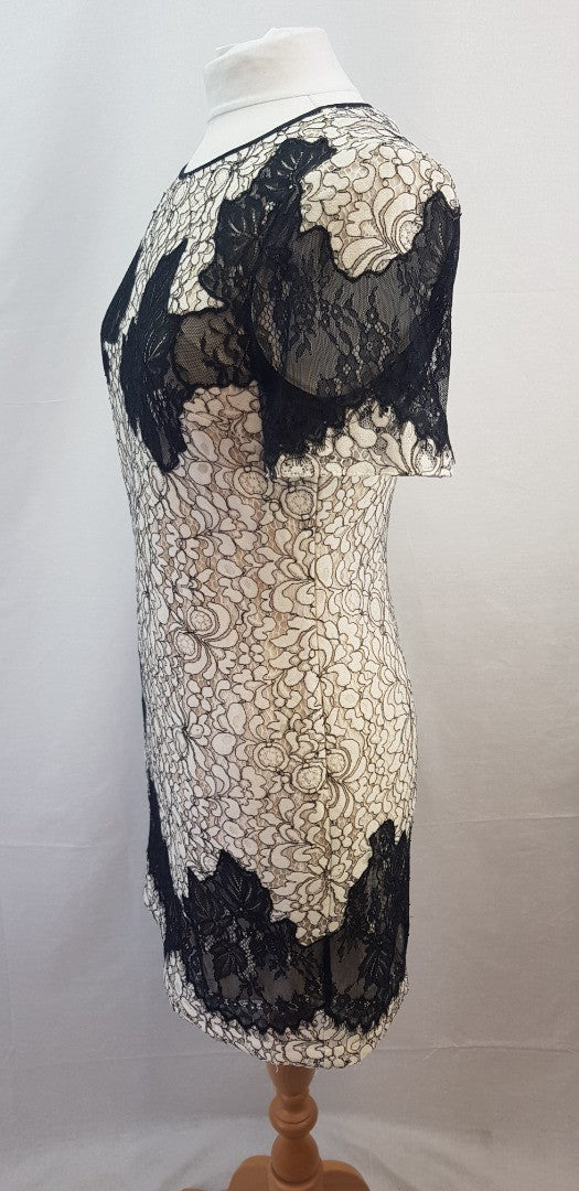 Karen Millen Black & Ivory Lace Tunic Dress Size 12 VGC