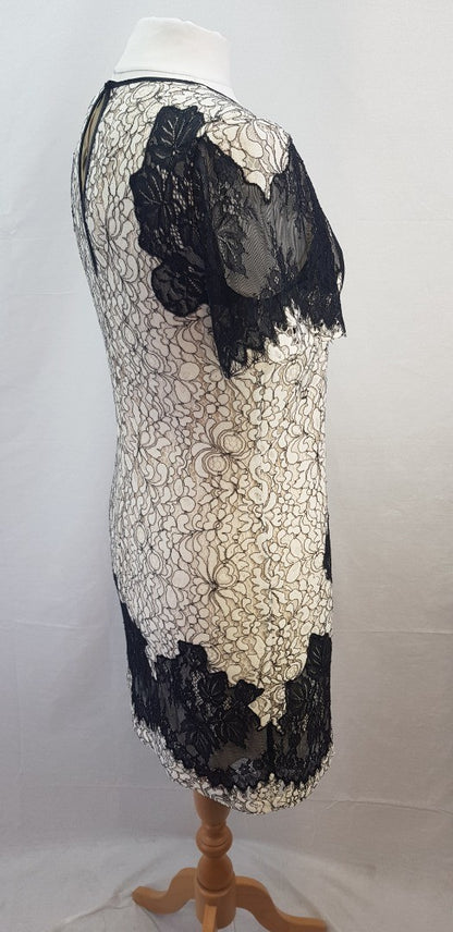 Karen Millen Black & Ivory Lace Tunic Dress Size 12 VGC