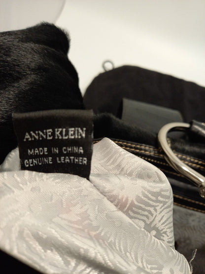 Anne Klein Black Calf Hair Leather Shoulder Bag / Handbag with Charm & Dust Bag