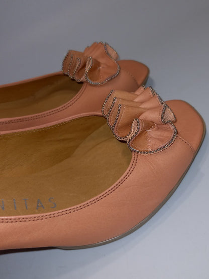 Hispanitas Salmon Pink Leather Heeled Peep Toe New Shoes - Size UK 6 / EU 39