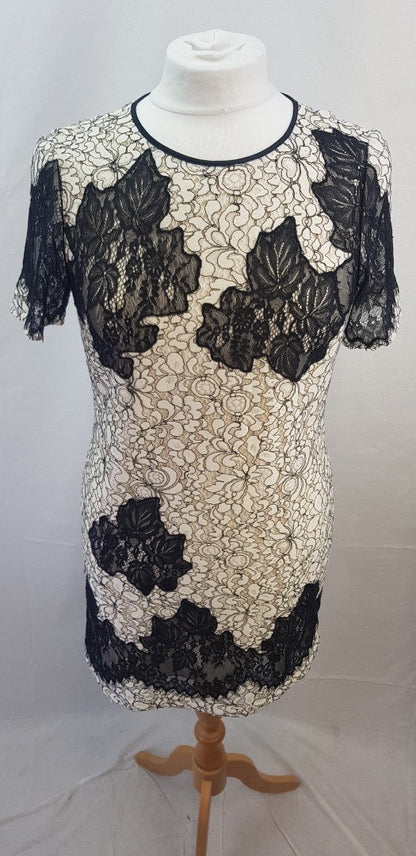 Karen Millen Black & Ivory Lace Tunic Dress Size 12 VGC