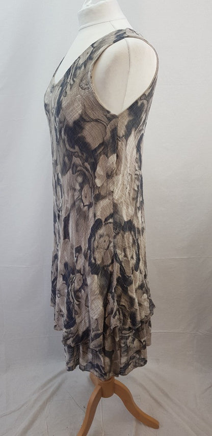 Lottie & Moll Taupe & Grey Knee Length Dress Size M VGC