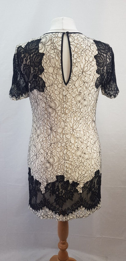 Karen Millen Black & Ivory Lace Tunic Dress Size 12 VGC