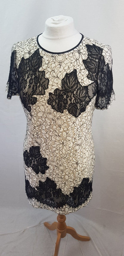 Karen Millen Black & Ivory Lace Tunic Dress Size 12 VGC