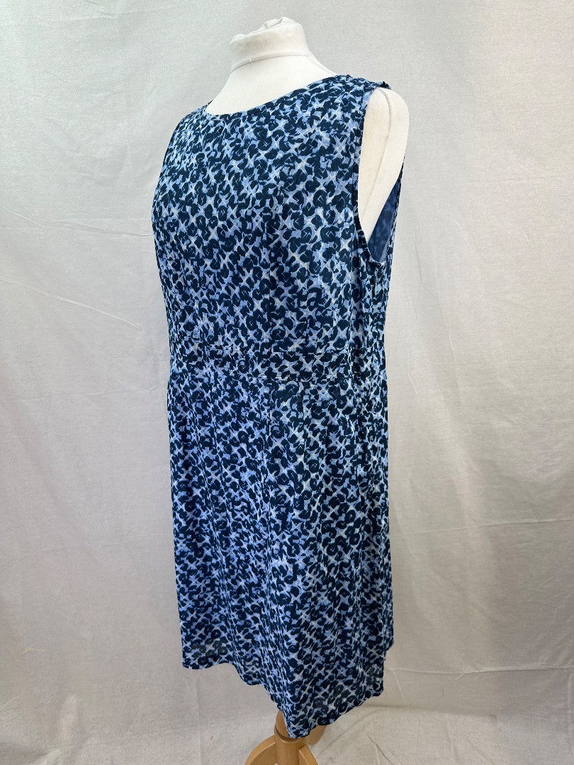 Adini Blue White Cotton Lined Dress Size L2 UK Size 20 BNWT