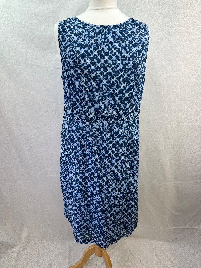 Adini Blue White Cotton Lined Dress Size L2 UK Size 20 BNWT