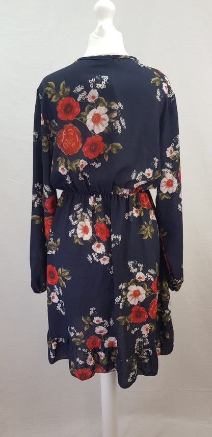 Bella & Blue Ladies Navy Floral Wrap Dress Size L BNWT