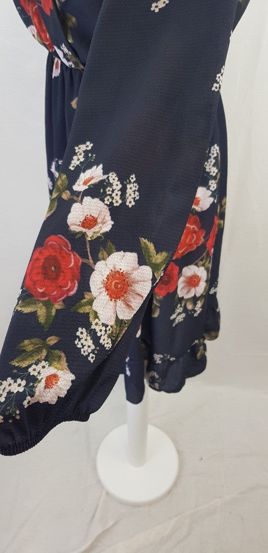 Bella & Blue Ladies Navy Floral Wrap Dress Size L BNWT