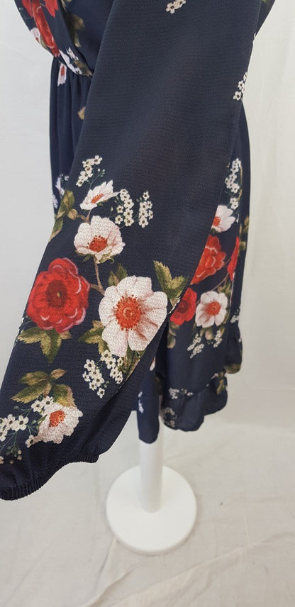 Bella & Blue Ladies Navy Floral Wrap Dress Size L BNWT