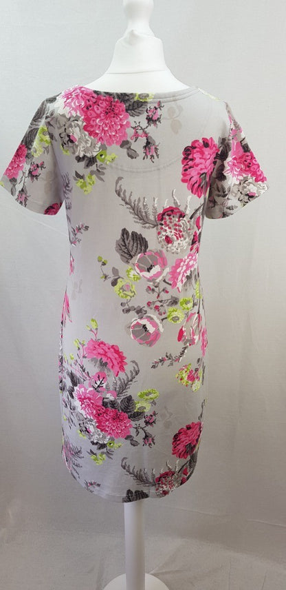 Joules Stretchy Floral Jersey Dress Pink Green Grey Size 10 VGC