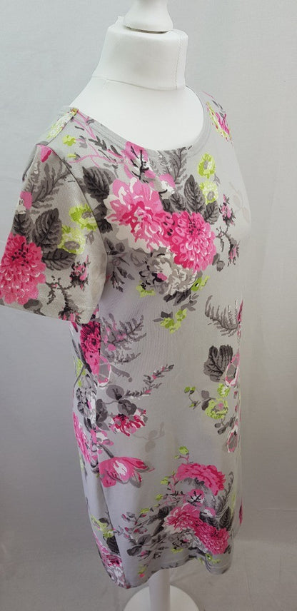 Joules Stretchy Floral Jersey Dress Pink Green Grey Size 10 VGC