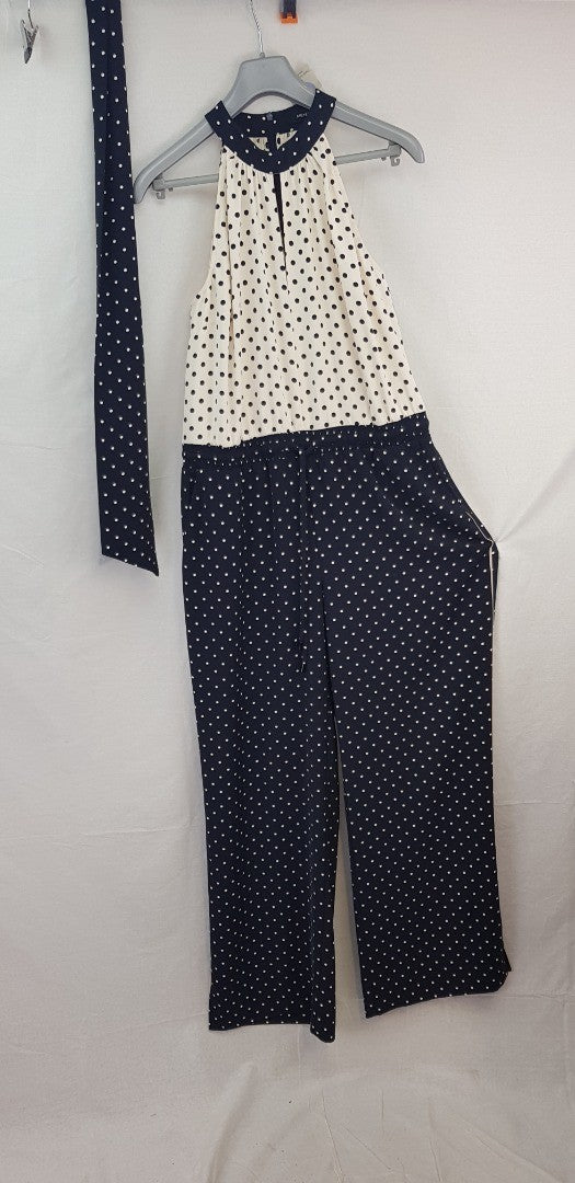 Me & Em Black White Spotty Jumpsuit Wide Leg Size 14 Nearly New