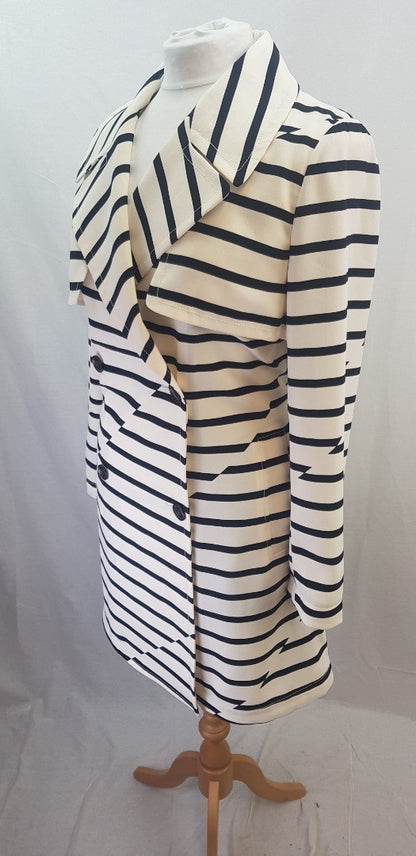 Madewell Black & Ivory Parcel Stripe Belted Trench Coat Size L Excellent Condition