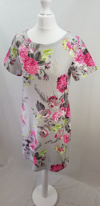 Joules Stretchy Floral Jersey Dress Pink Green Grey Size 10 VGC