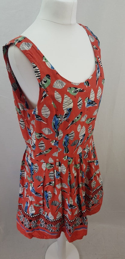 Uttam Boutique Bird Design Red Black White Dress Size 16 VGC