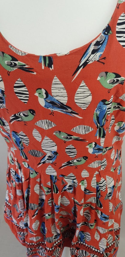 Uttam Boutique Bird Design Red Black White Dress Size 16 VGC