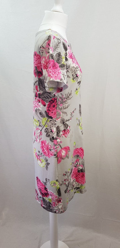 Joules Stretchy Floral Jersey Dress Pink Green Grey Size 10 VGC