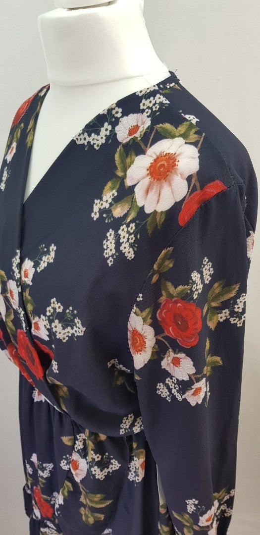 Bella & Blue Ladies Navy Floral Wrap Dress Size L BNWT