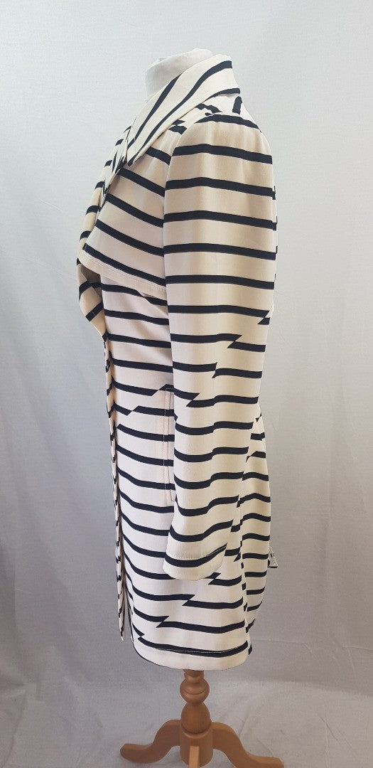 Madewell Black & Ivory Parcel Stripe Belted Trench Coat Size L Excellent Condition