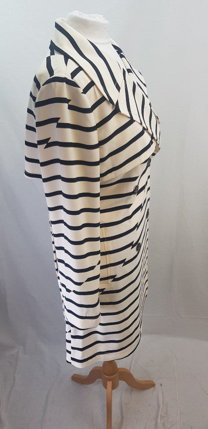 Madewell Black & Ivory Parcel Stripe Belted Trench Coat Size L Excellent Condition