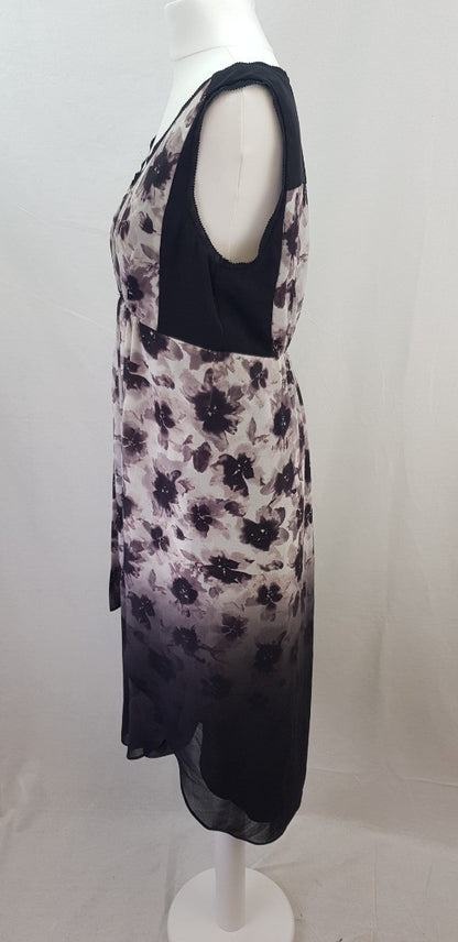 Mint Velvet Black Ivory Floral Floaty Drip Dry Dress Size 10 VGC